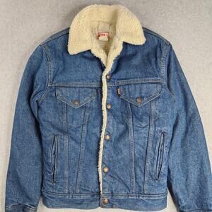Vintage Levi's Denim Jacket Mens 34 Sherpa Lined Orange Tab 70608-0213 USA 80s